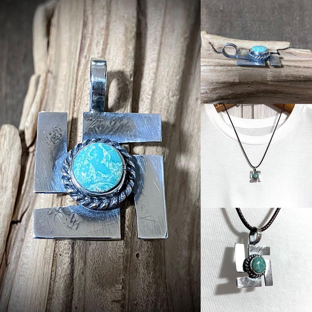 ロイストン　ターコイズ　スワティカ　シルバー　ネックレス#インディアンジュエリー