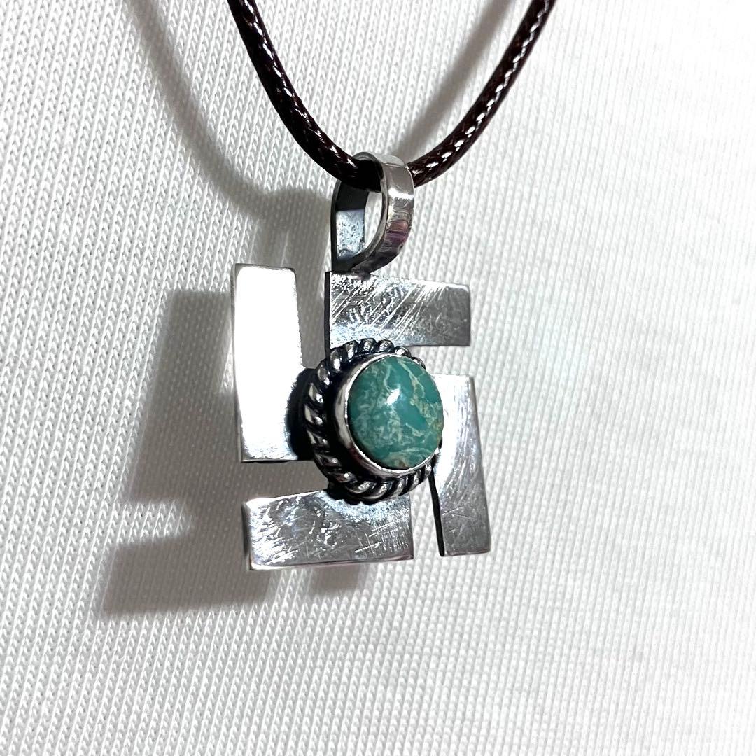 ロイストン　ターコイズ　スワティカ　シルバー　ネックレス#インディアンジュエリー