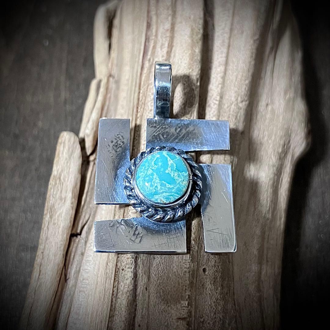 ロイストン　ターコイズ　スワティカ　シルバー　ネックレス#インディアンジュエリー