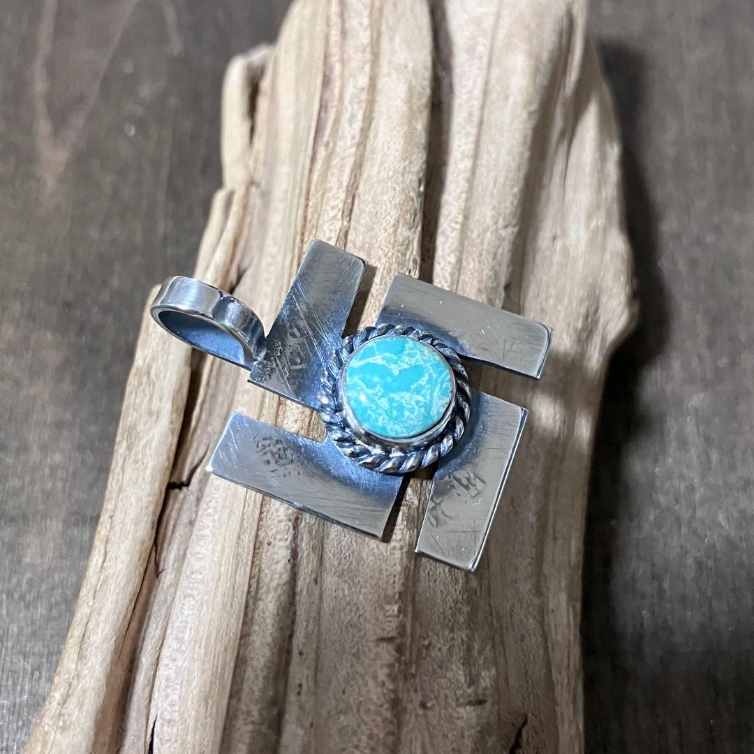 ロイストン　ターコイズ　スワティカ　シルバー　ネックレス#インディアンジュエリー