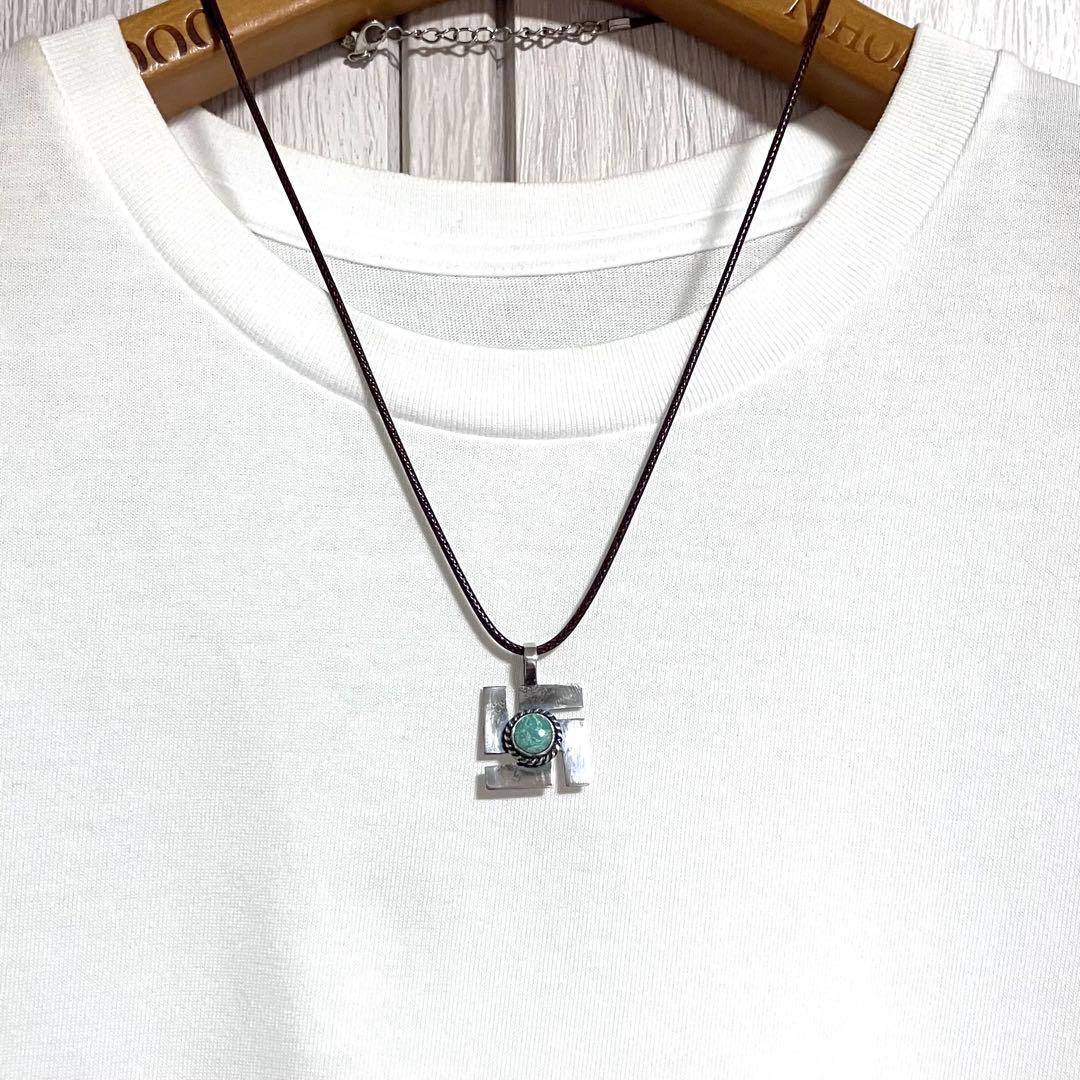 ロイストン　ターコイズ　スワティカ　シルバー　ネックレス#インディアンジュエリー
