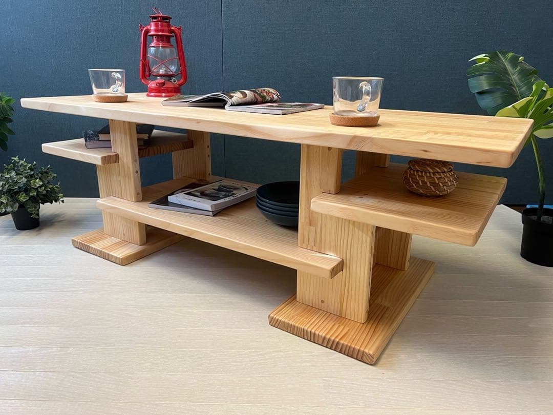 【在庫整理】 ローテーブル 木組みたっぷり収納 120cm 45cm パイン