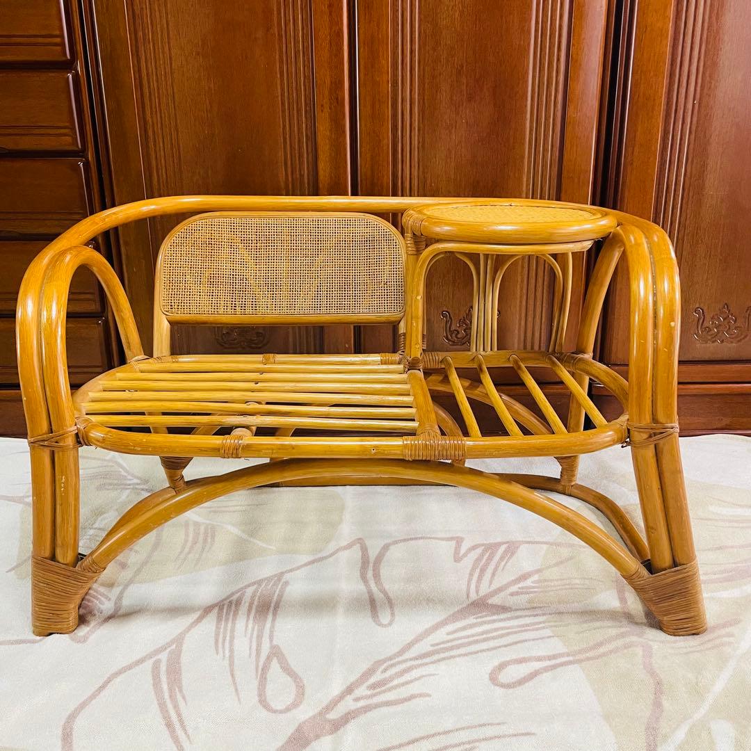 籐家具 サイドテーブル付き ラタンチェア レトロ