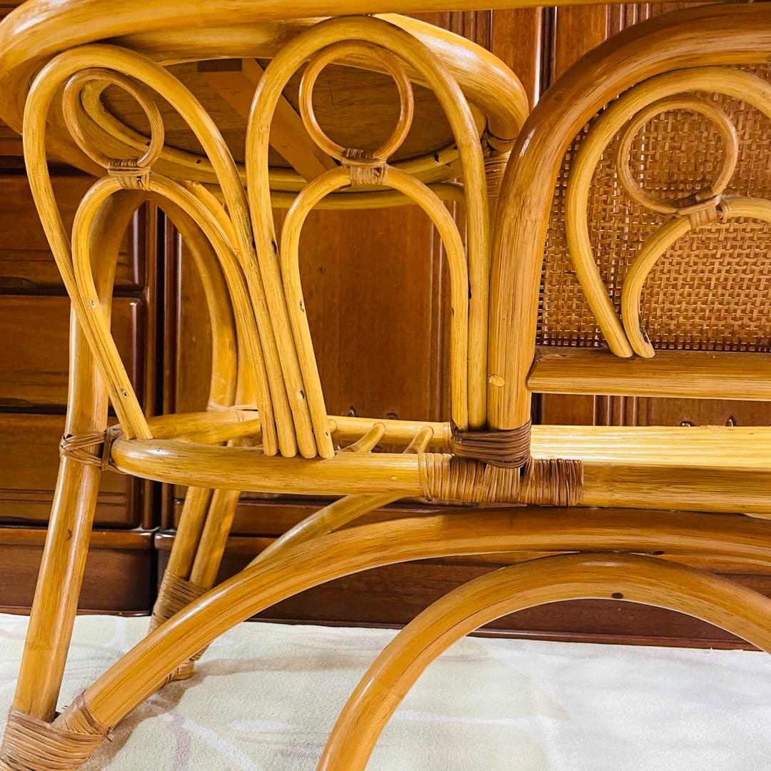 籐家具 サイドテーブル付き ラタンチェア レトロ