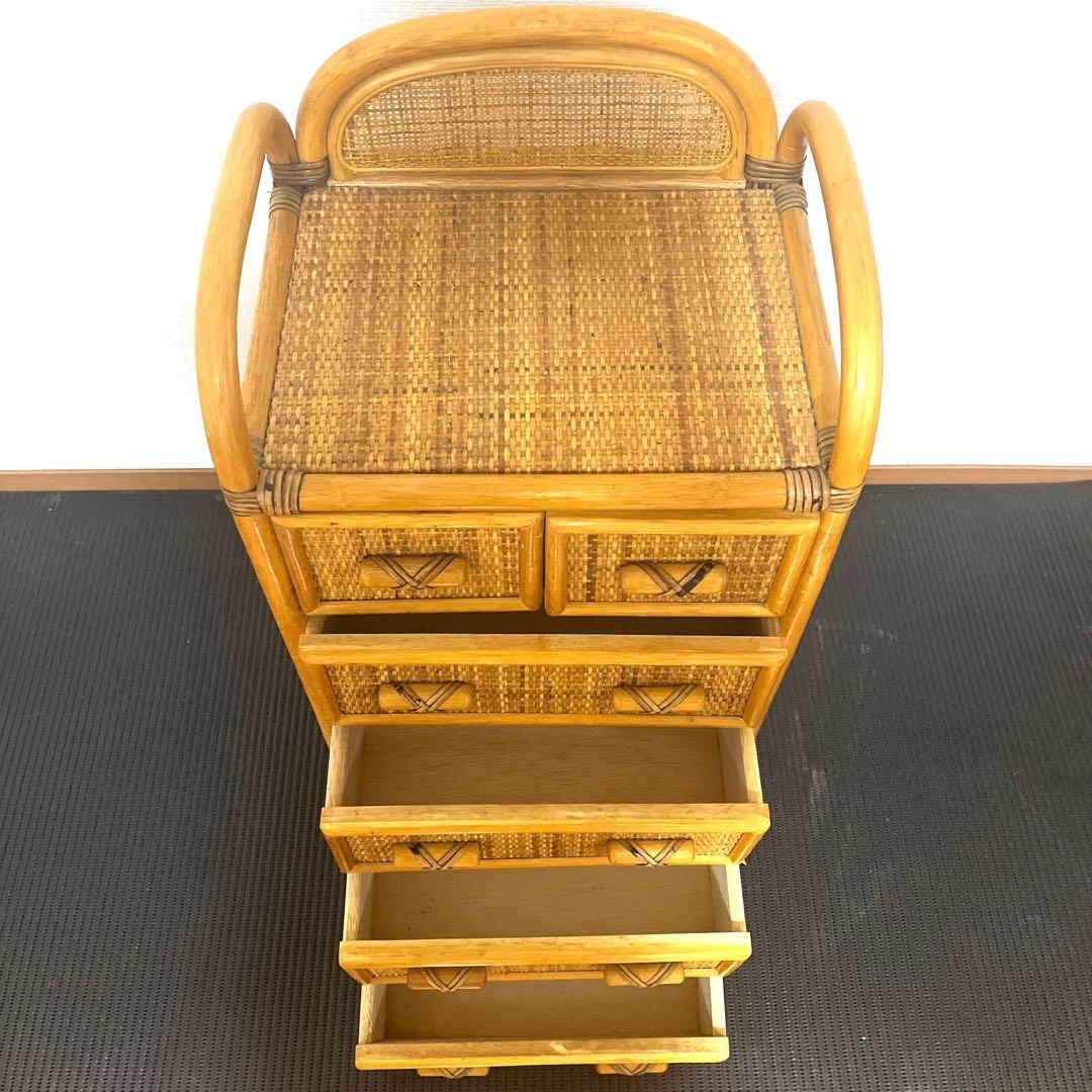 ラタン籐 5段チェスト 昭和レトロ アンティーク送料込