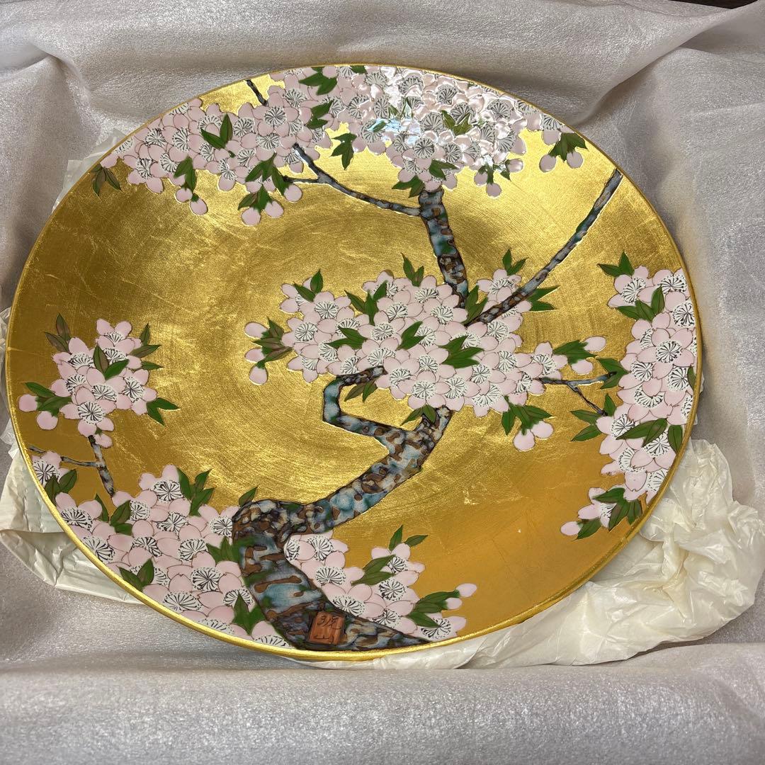 小野琥山 飾り皿「桜絵金箔押額皿」インテリア 大皿