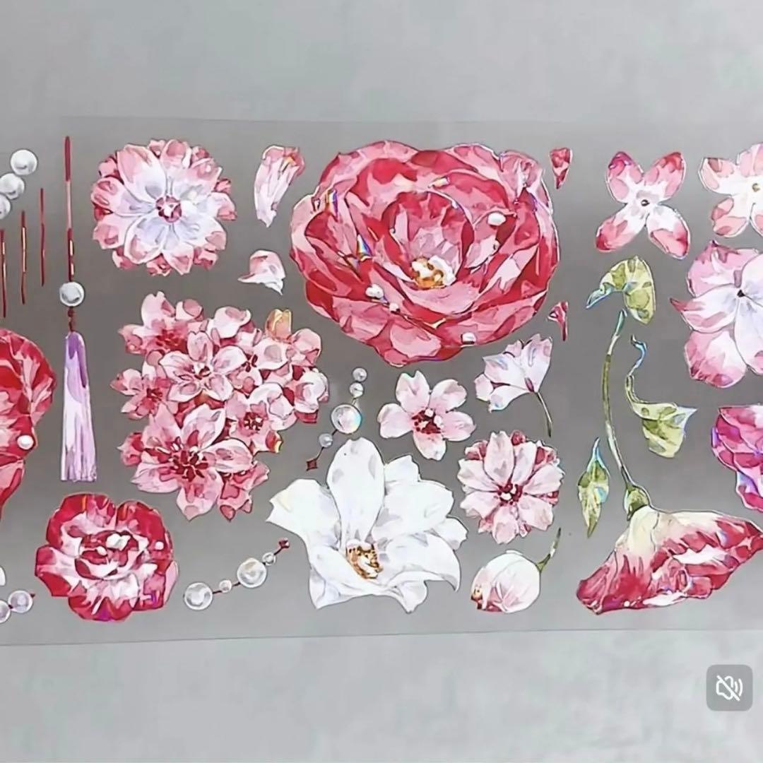 贝壳光 5.5cm×5m 银朱霜降 海外マスキングテープ　海外マステ　花