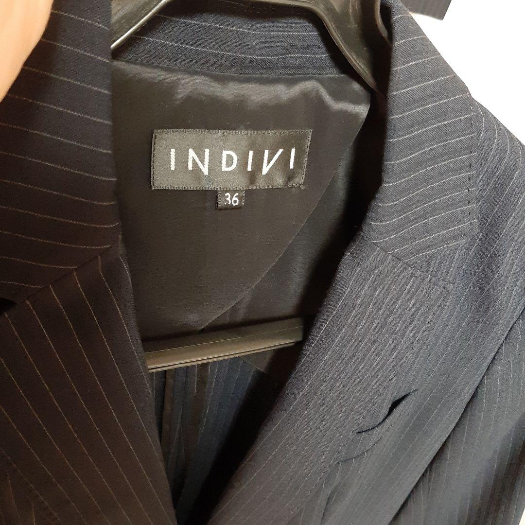 INDIVI ネイビー ストライプ パンツスーツ上36 下38 レディース　美品