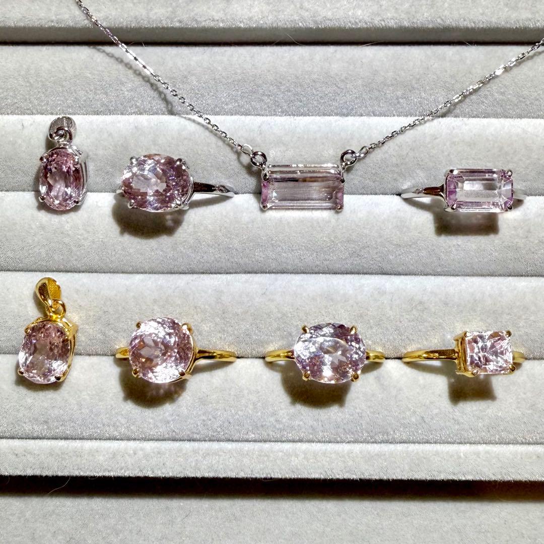 k18gp クンツァイト　ラウンド　ファセットカット　フリーサイズリング　大粒