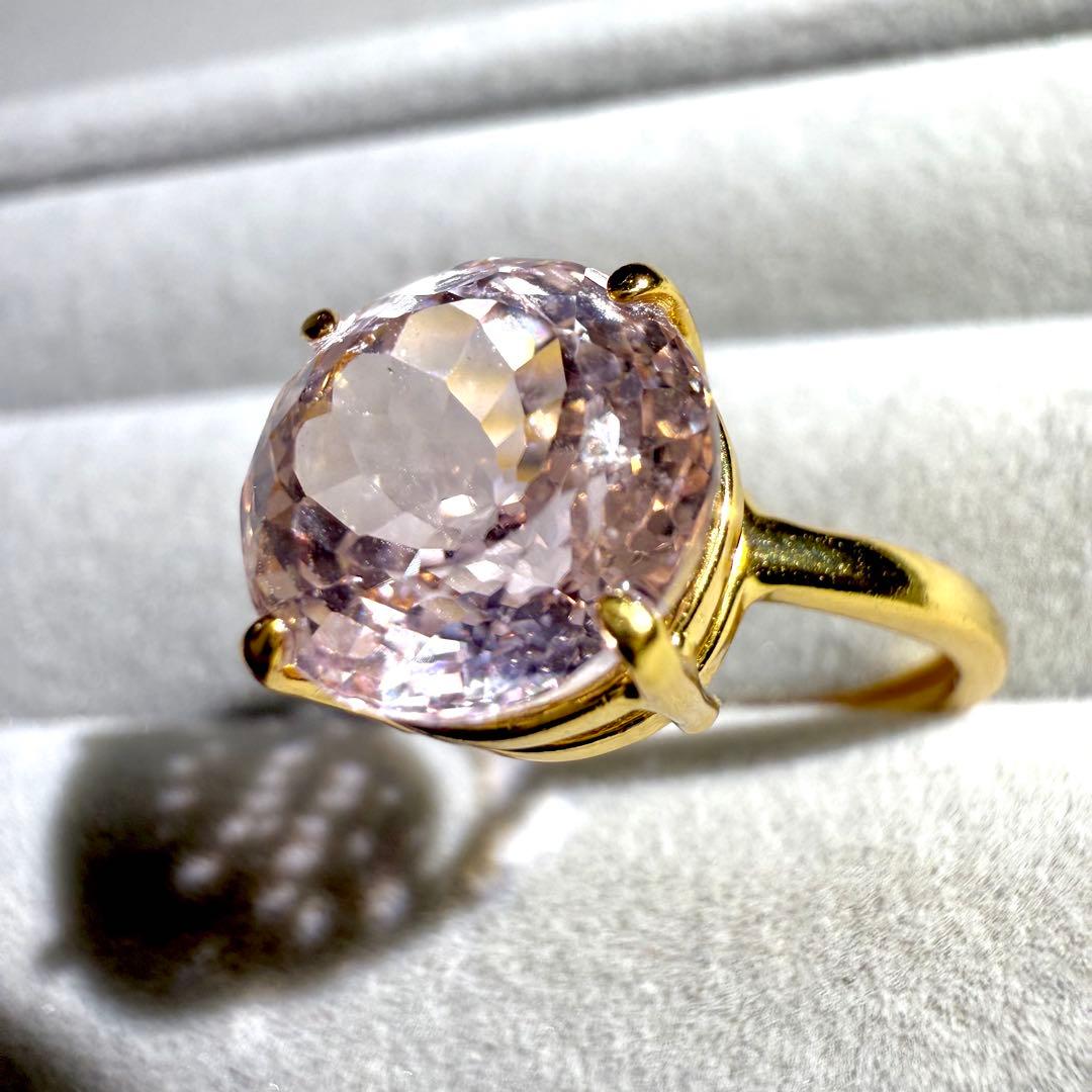 k18gp クンツァイト　ラウンド　ファセットカット　フリーサイズリング　大粒