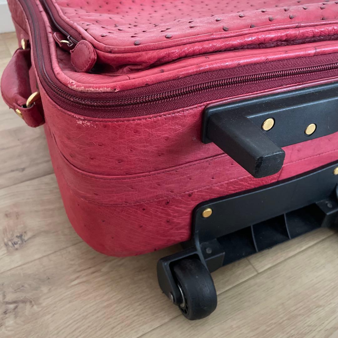 海【希少】キャリーケース オーストリッチ ダチョウ　赤 レディース