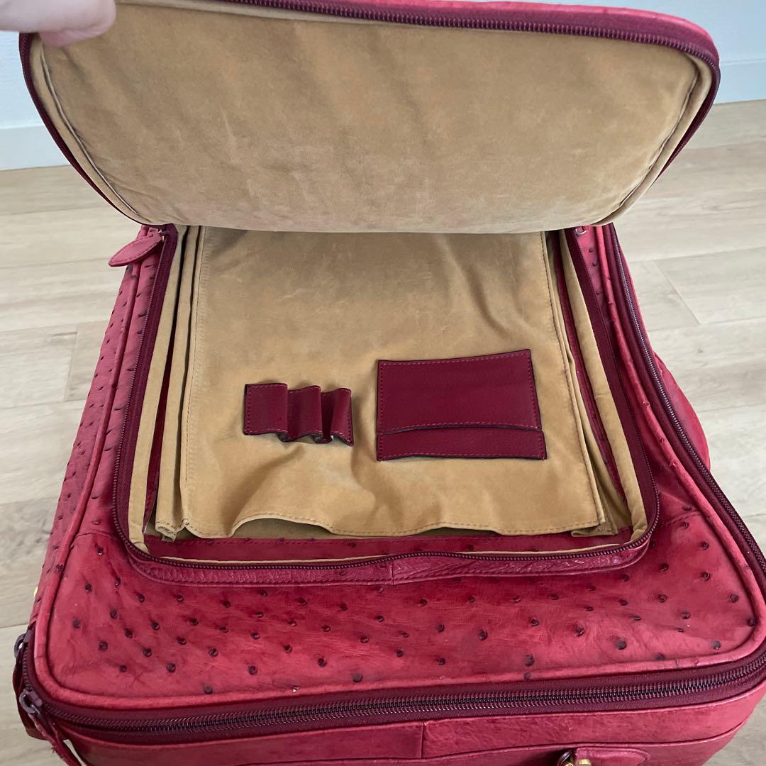 海【希少】キャリーケース オーストリッチ ダチョウ　赤 レディース