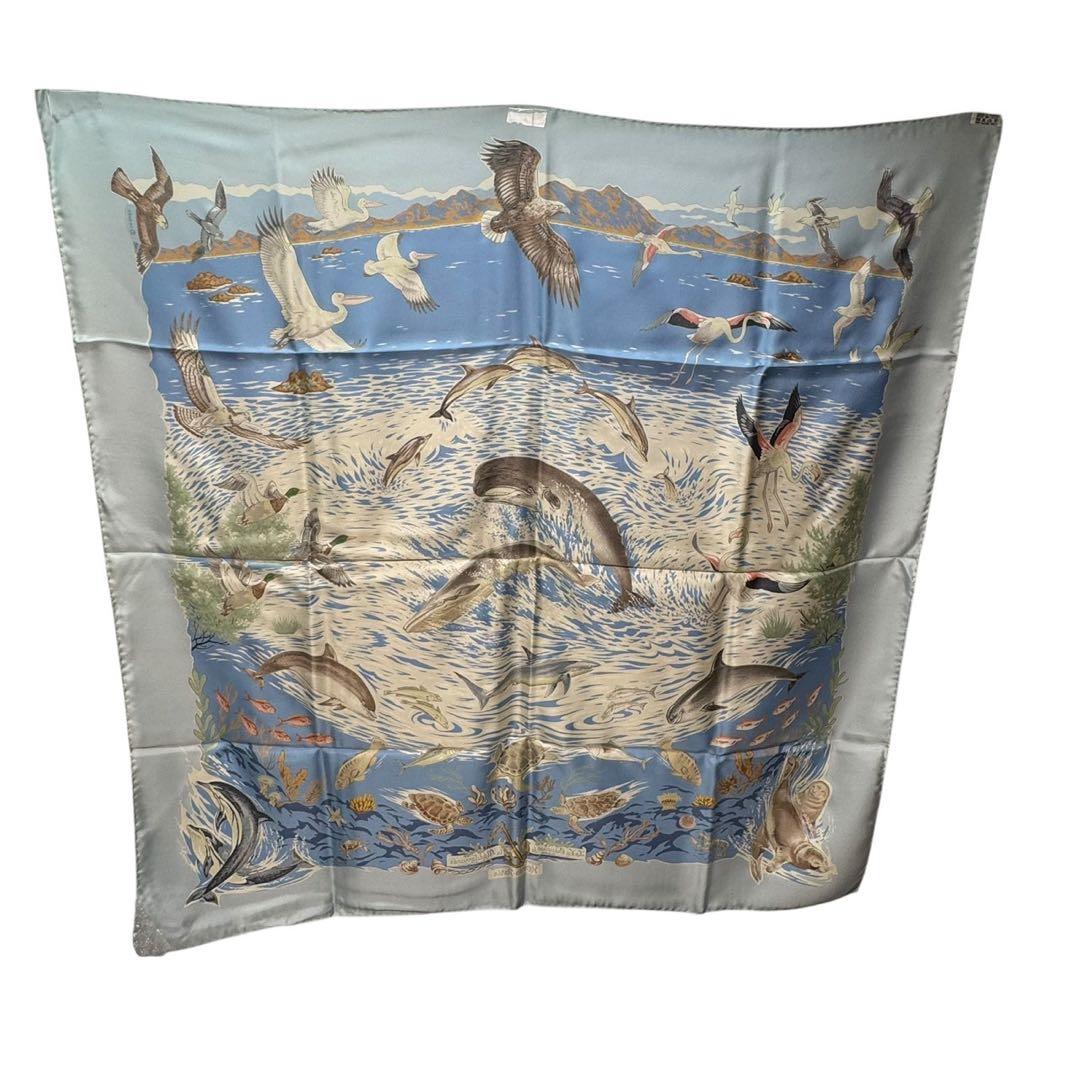 HERMES カレ90 スカーフ 地中海の貴重な生命 シルク100%