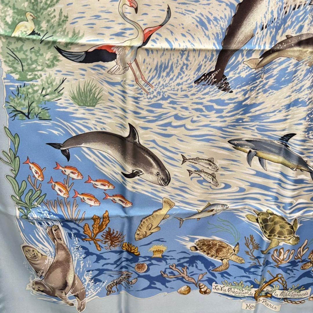 HERMES カレ90 スカーフ 地中海の貴重な生命 シルク100%