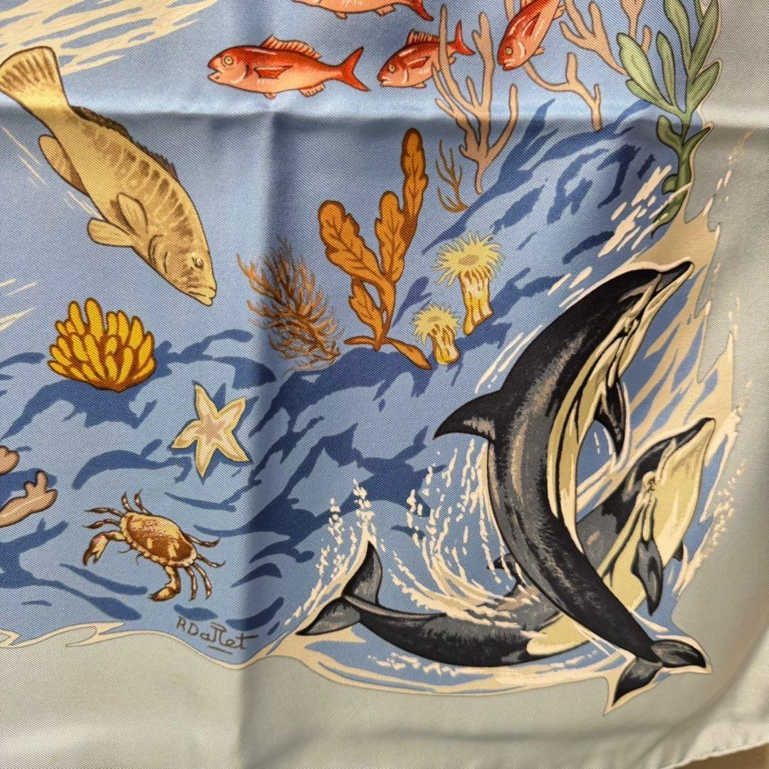 HERMES カレ90 スカーフ 地中海の貴重な生命 シルク100%