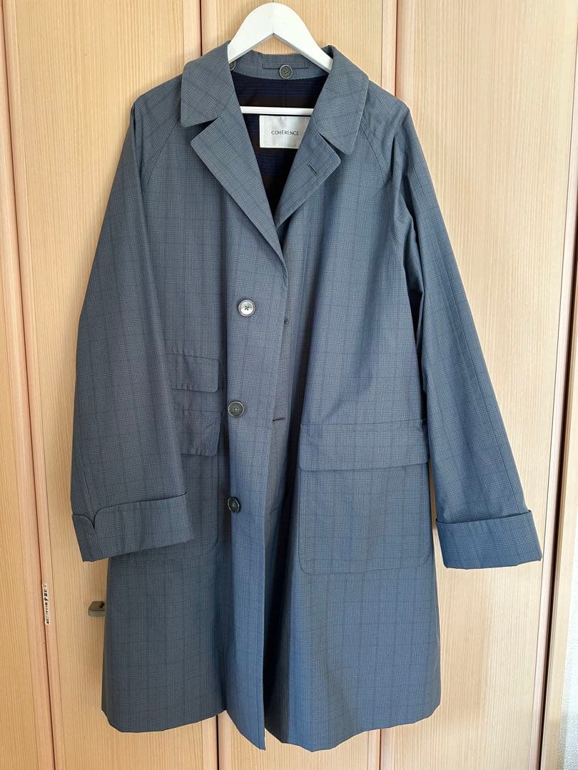 グレー チェック柄 ステンカラーコート L