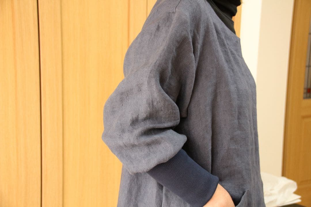 【一点・Chibiページ】ワッシャー加工linenツイル＊かっぽう着ワンピ