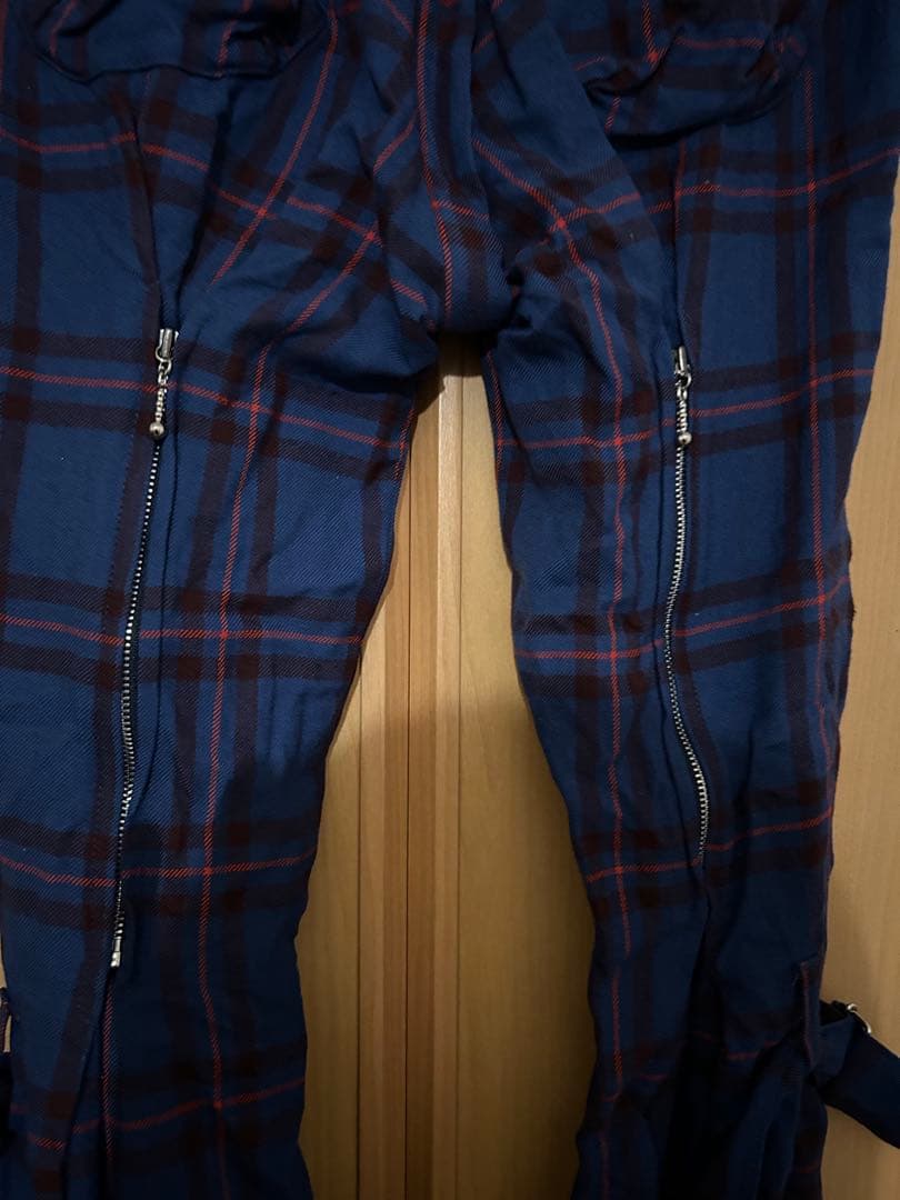 タータンチェック ボンテージパンツ 青