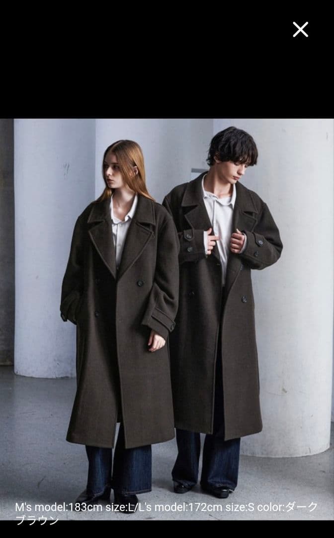 CLEL ウールブレンドテックメルトンダブルチェスターコート ブラック