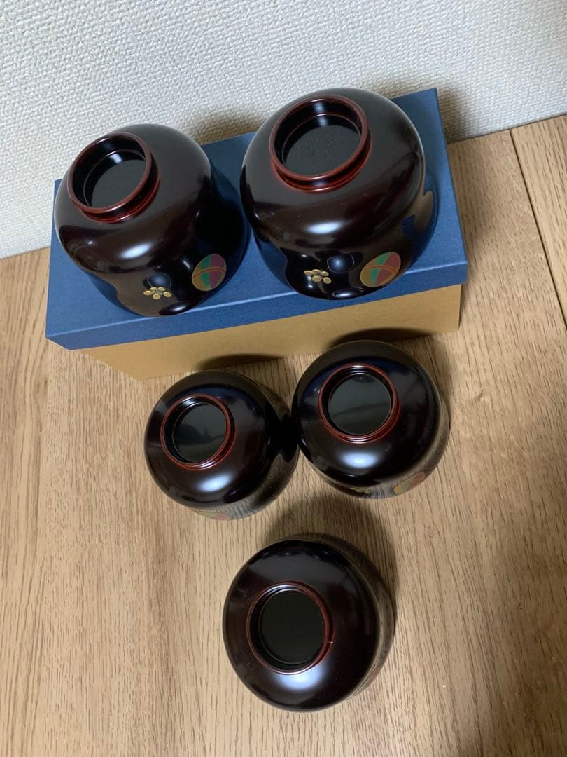 越前漆　沈金蒔絵木製汁椀 5客　手毬梅花　宮内庁御用達　手塗り