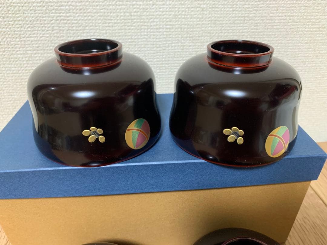 越前漆　沈金蒔絵木製汁椀 5客　手毬梅花　宮内庁御用達　手塗り