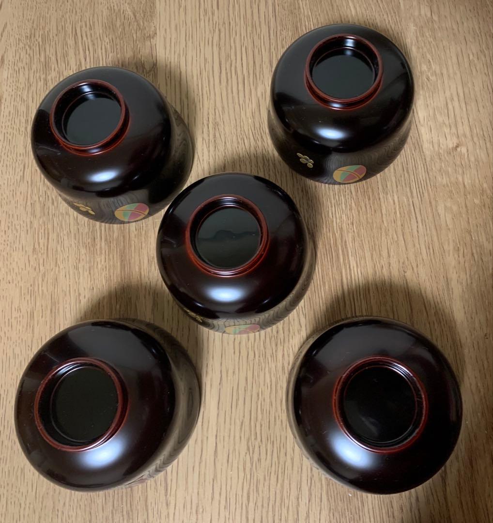 越前漆　沈金蒔絵木製汁椀 5客　手毬梅花　宮内庁御用達　手塗り