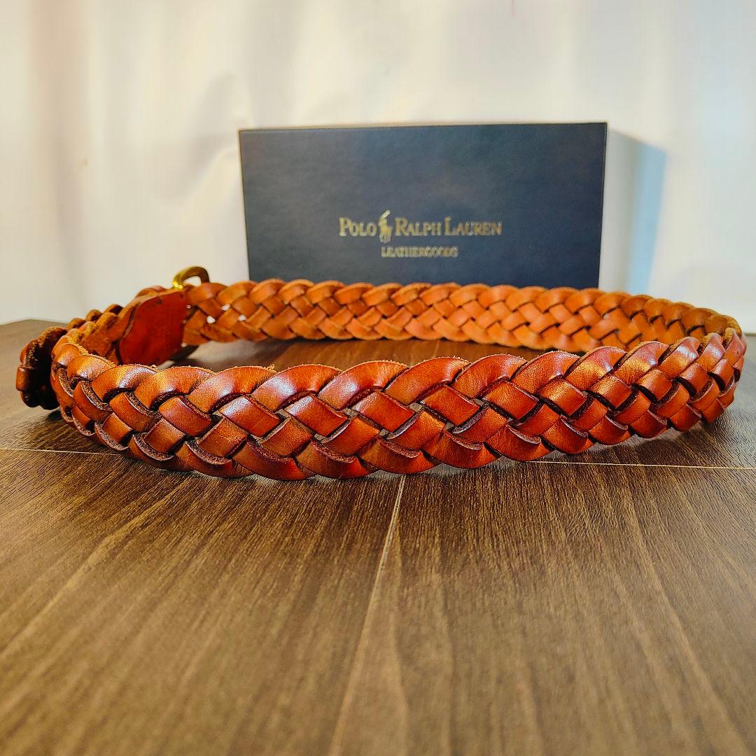 【ヴィンテージ】ポロラルフローレン　高級編込みドレスベルト　極厚イタリアンレザー