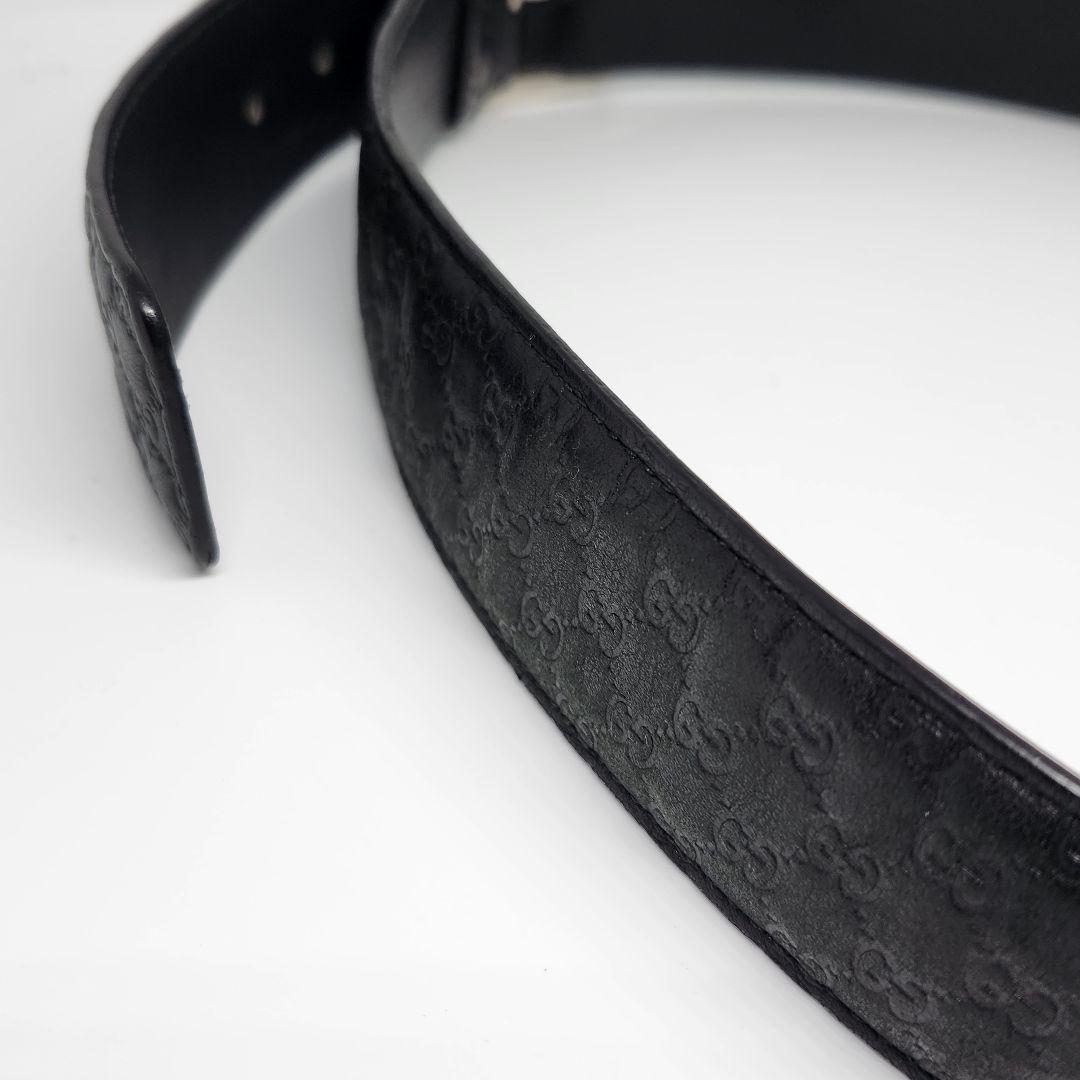 グッチ GUCCI レザー ベルト GG柄 シルバー バックル メンズ 黒 本革