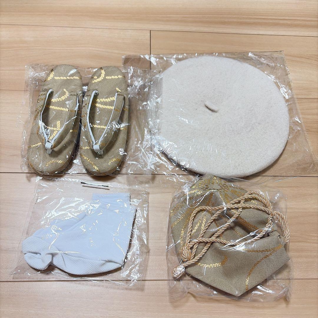 【ひよこ商店】七五三着物フルセット 3歳女の子 被布 金グレー花レトロ ウタタネ