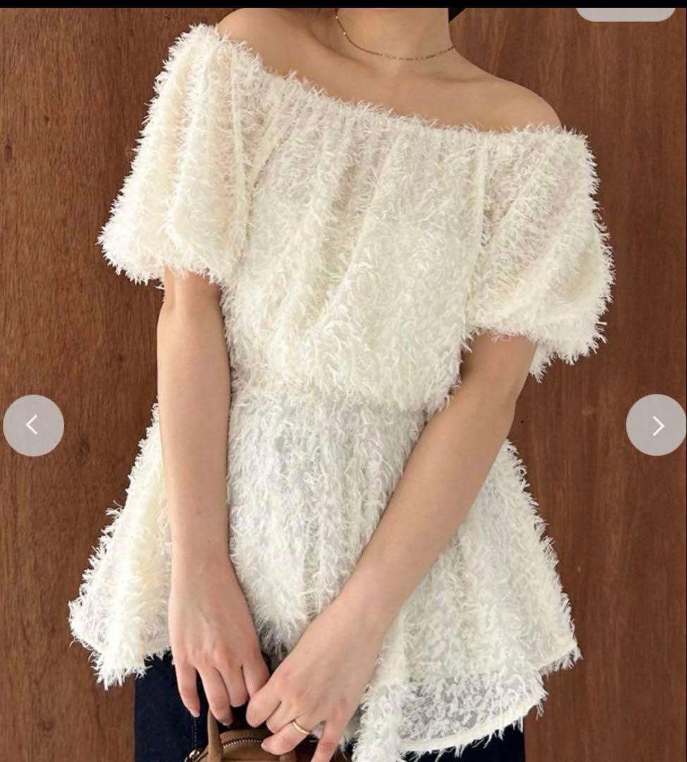 FRAY I.D フレイ フリンジラメジャガード2wayオフショルブラウス