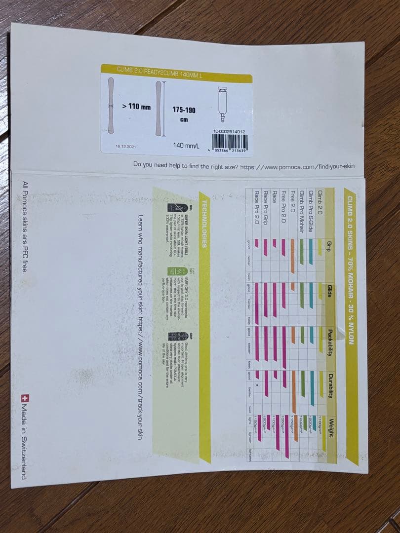 山スキー　エラン RIPSTICK 106/180 登山用スキンPOMOCA