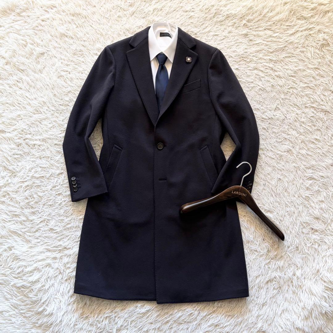 <極美品>LARDINI 新ロゴ ネイビー ウール チェスターコート サイズ50