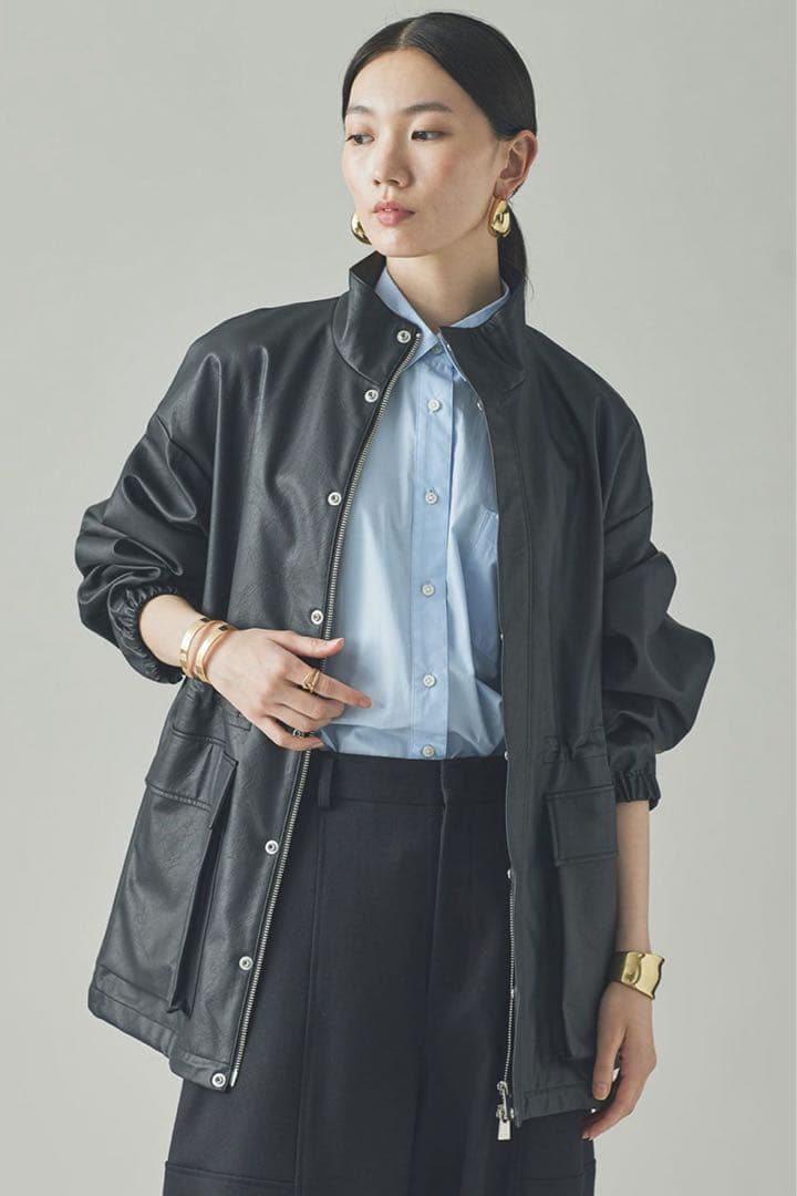 【B】Curensology カレンソロジー フェイクレザーコート黒