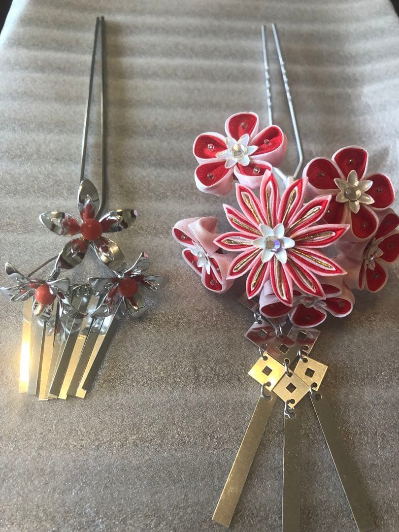 【7点セット！】アンティーク　七五三 かんざし・扇子・はこせこセット　骨董　昭和