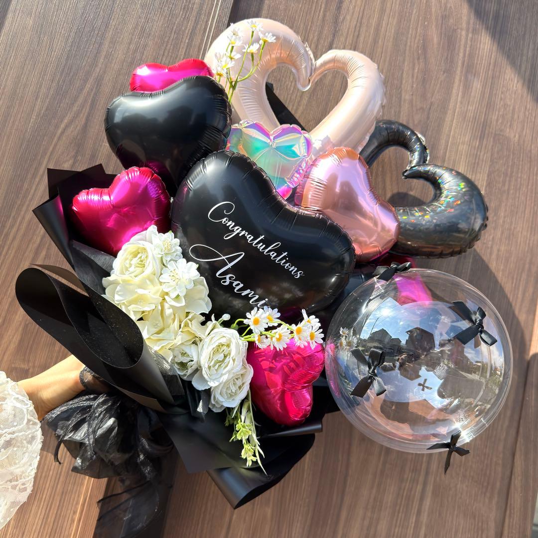 卒業式❤︎BIGバルーンブーケ花束｜風船 ギフト 誕生日 生誕祭 ブラック 黒