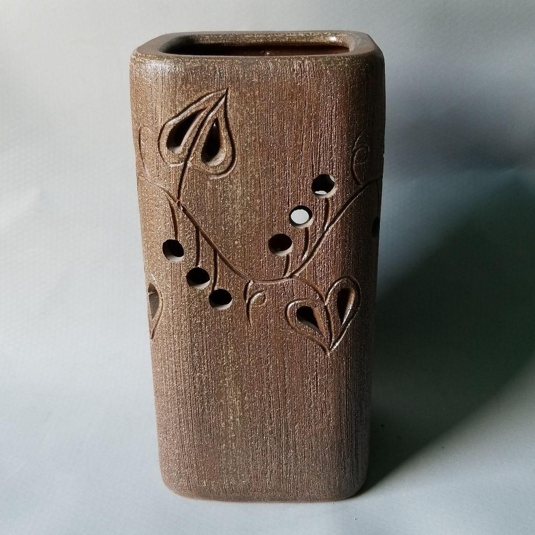 信楽焼傘立て  正角茶彫 高さ４８cm