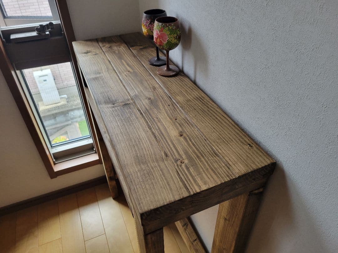 80×27 棚つきアンティーク　カウンターテーブル　木製　アンティーク