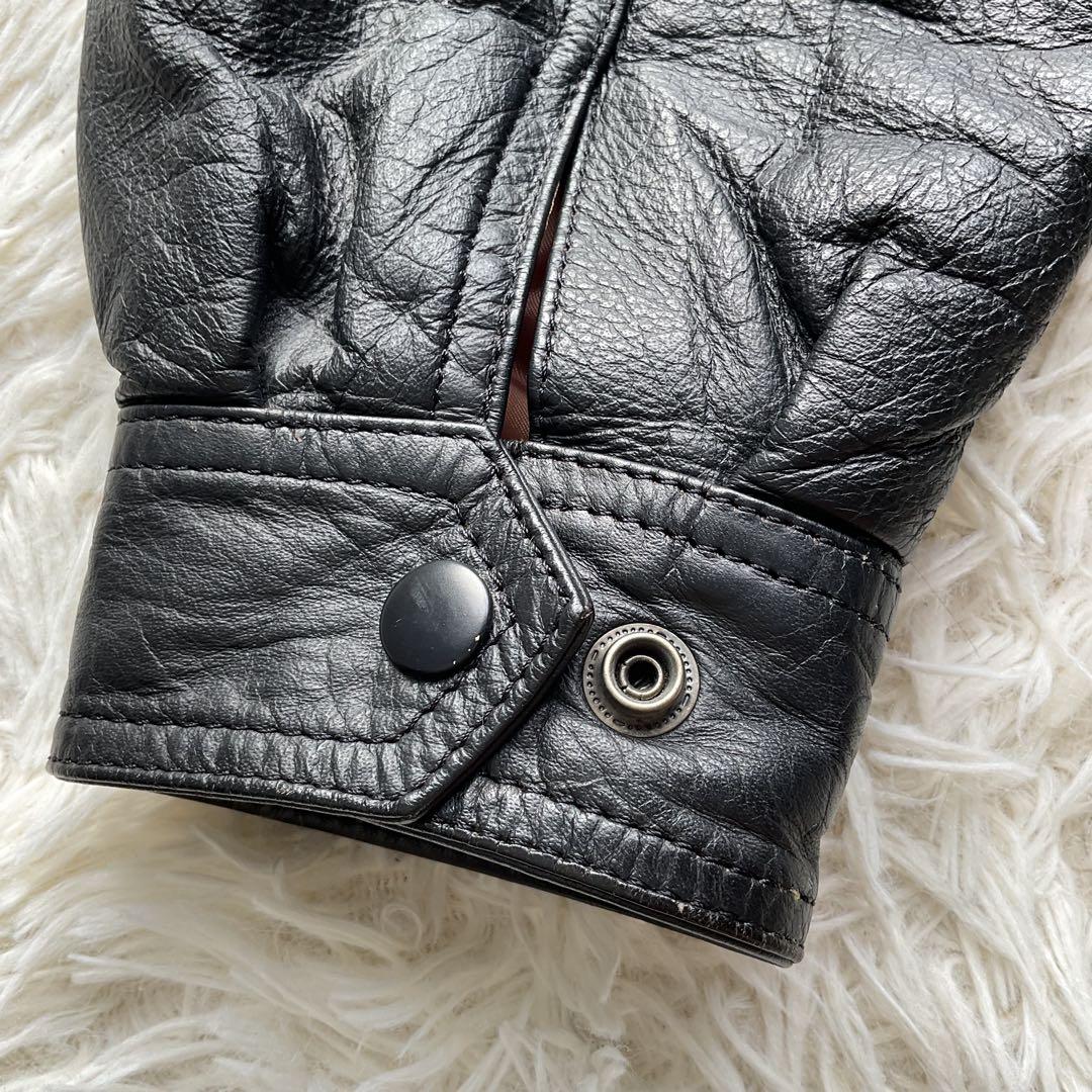 90's✨サントリー　BOSS レザージャケット　牛革　ワッペン　L ブラック