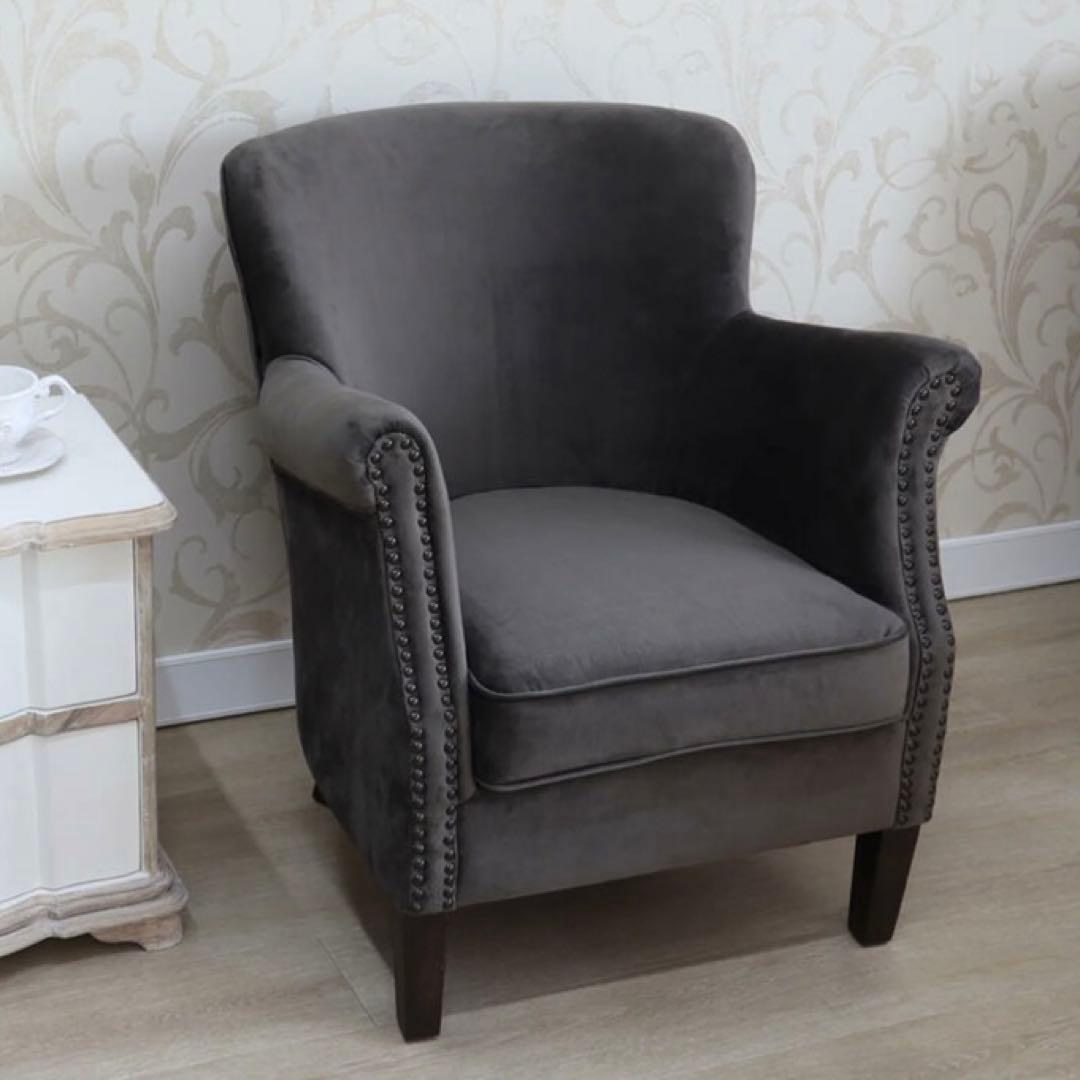 【 BLANC D'IVOIRE 】アームチェアCLAUDEベルベットグレー