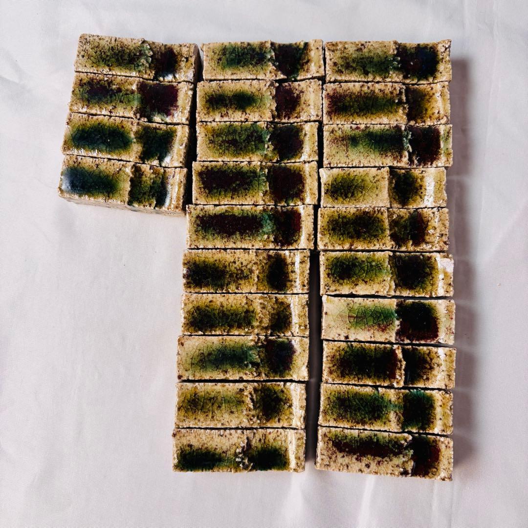 美品 陶器 箸置き セット 緑釉 土物 29個 アンティーク 和食器 おもてなし