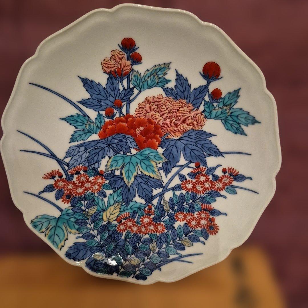 有田焼　13代今右衛門　色鍋島錦大皿２６ｃｍ