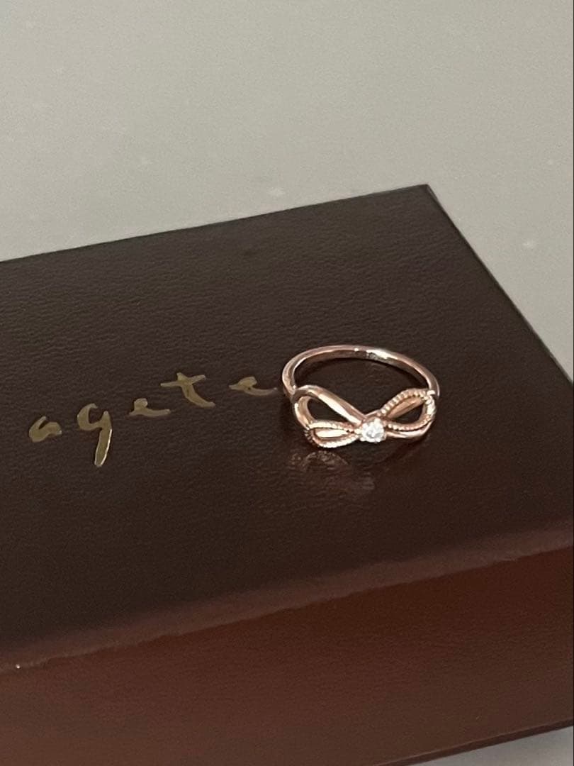 agete ピンキー リング リボン ダイヤモンド 1号 (K10PG)