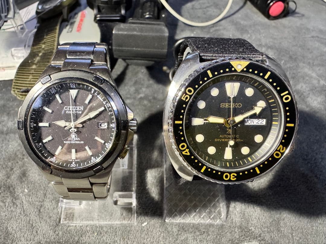 美品稼動品SEIKOタートルダイバーズブラック200m ステンレスベルト付き