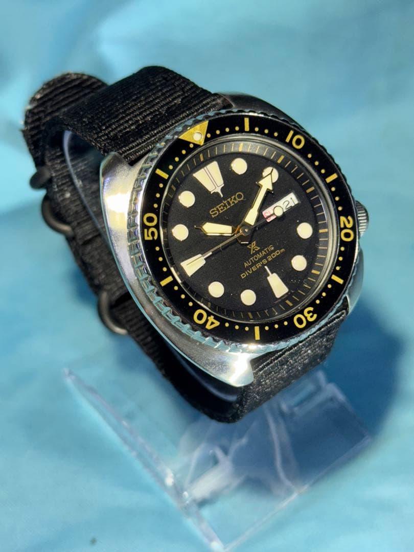 美品稼動品SEIKOタートルダイバーズブラック200m ステンレスベルト付き