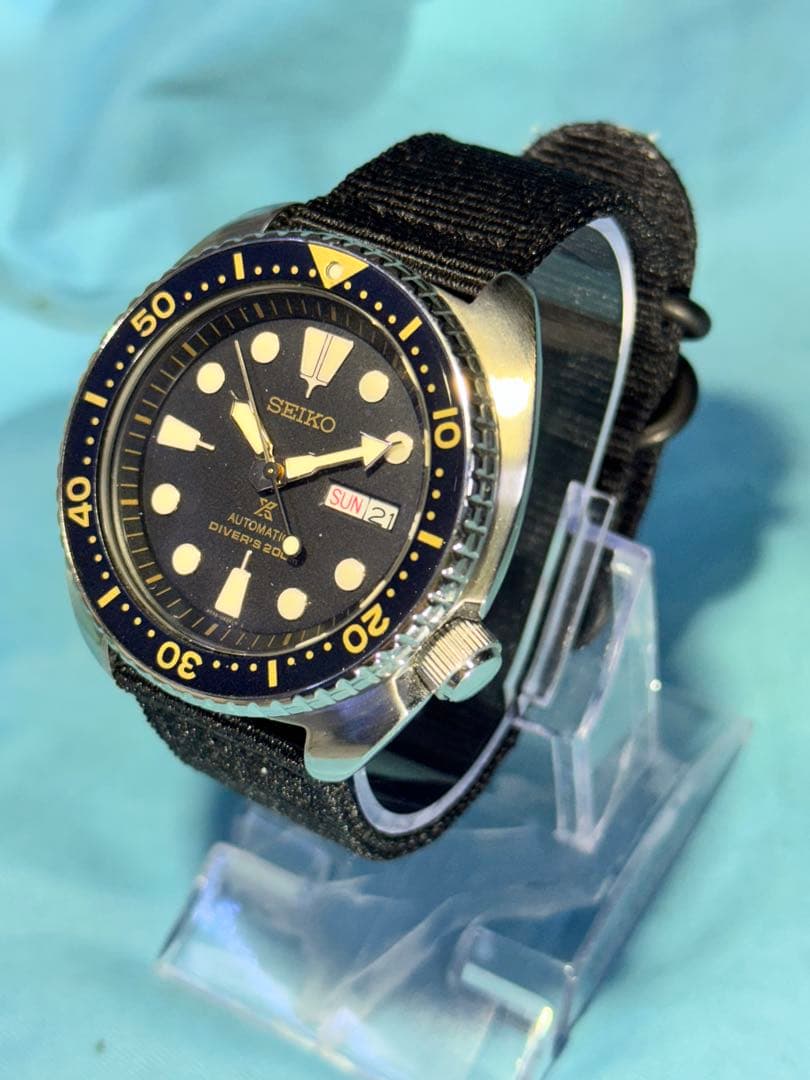 美品稼動品SEIKOタートルダイバーズブラック200m ステンレスベルト付き
