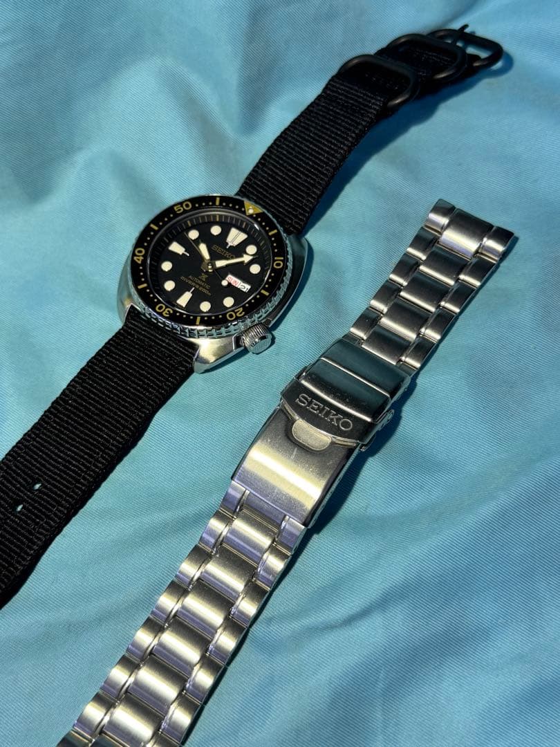 美品稼動品SEIKOタートルダイバーズブラック200m ステンレスベルト付き