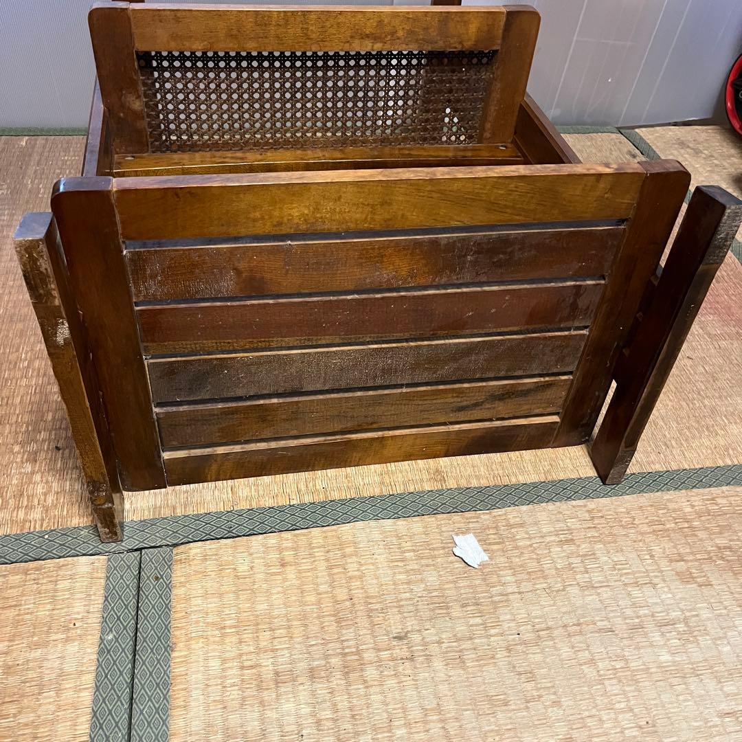 昭和レトロ ラタン×ガラス天板 3段ラック 飾り棚 サイドテーブル ビンテージ