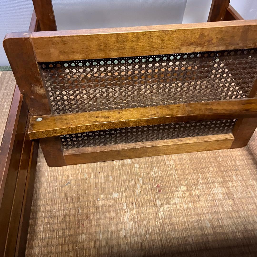 昭和レトロ ラタン×ガラス天板 3段ラック 飾り棚 サイドテーブル ビンテージ