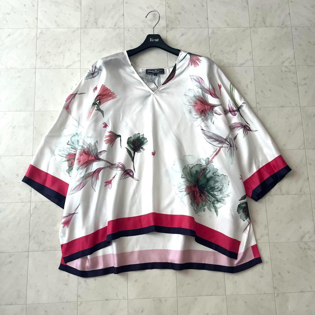 美品♡現行 サルヴァトーレフェラガモ シルク ブラウス フラワープリント 42