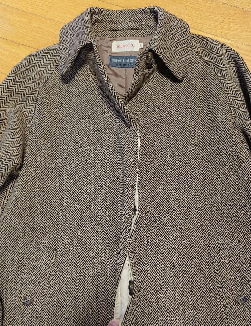 美品「SOUTIENCOL」ヘリンボーンツイードロングコート